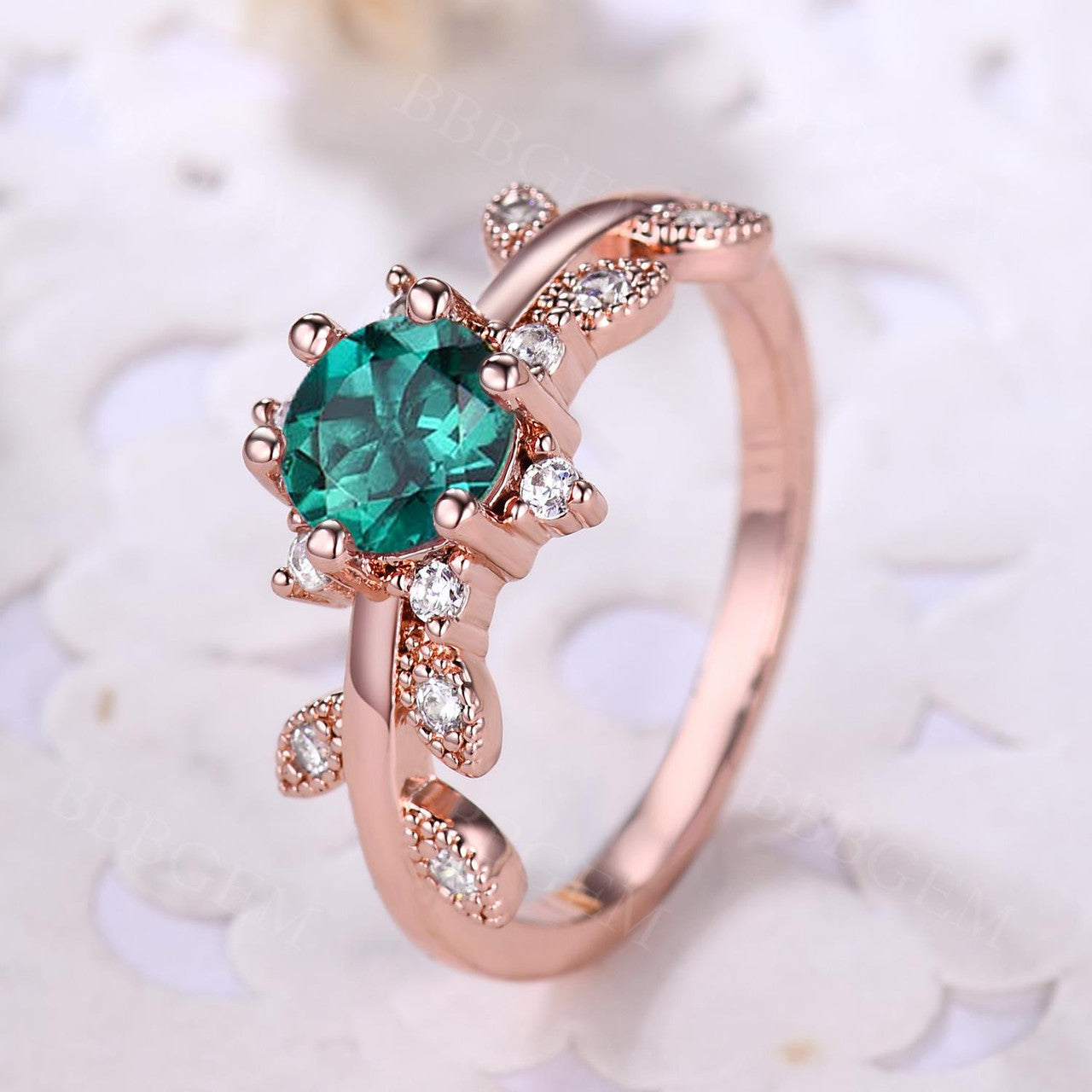 Emerald Leaf Engagement Rings for Women Green Emerald Leaves Ring Anniversary