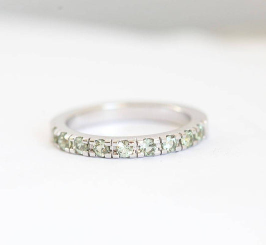 Light Green Sapphire Ring, White Gold Wedding Band
