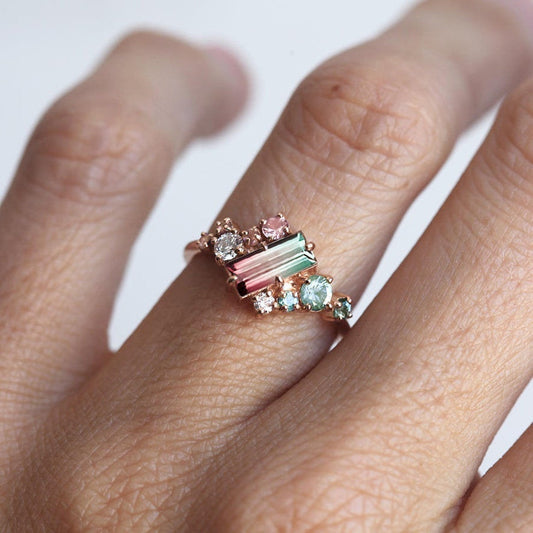 Lila Watermelon Tourmaline Cluster Ring