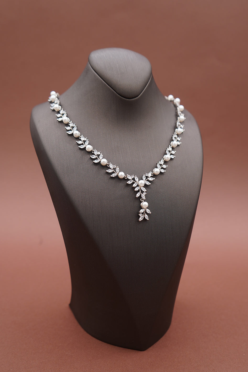 Lily Simulated Diamond And Pearl Necklace