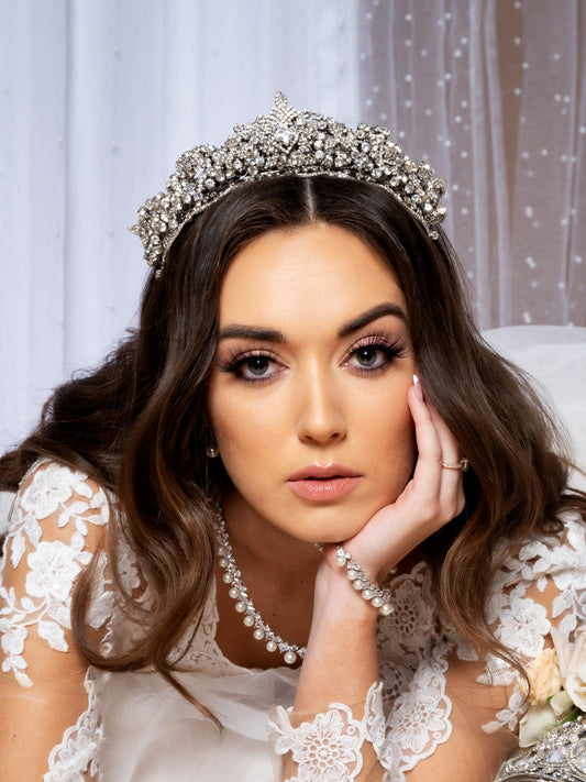 London Luxurious Swarovski 3-D Bridal Tiara, Gorgeous Wedding Tiara