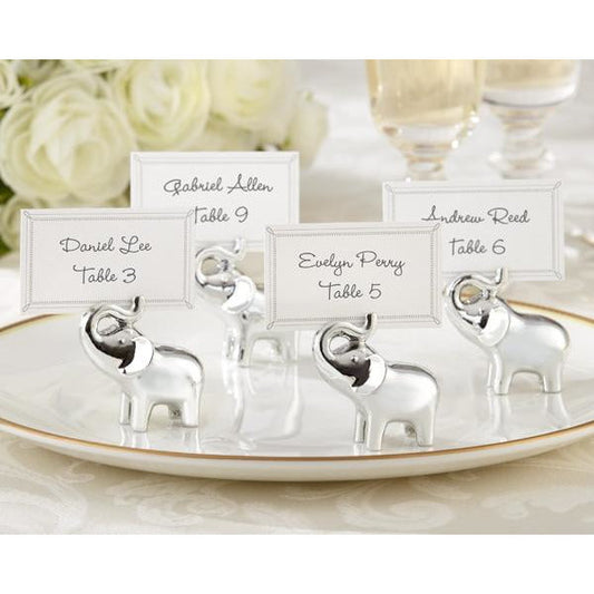 "Lucky in Love" Silver-Finish Lucky Elephant Place Card/Photo Holder (Set of 4)