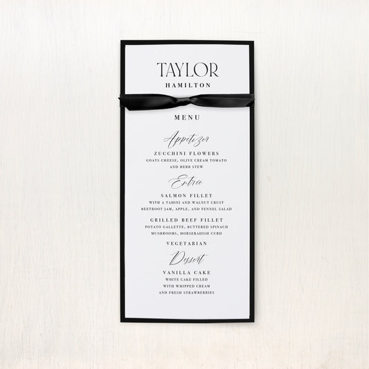 Luxe Black & White Flat Menu Cards
