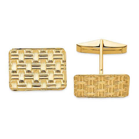 14K Yellow Gold Basketweave Rectangle Cuff Links, 19 x 14mm
