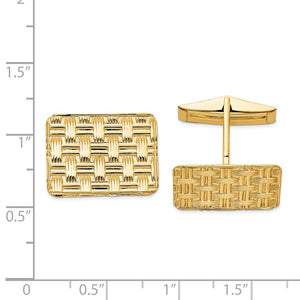 14K Yellow Gold Basketweave Rectangle Cuff Links, 19 x 14mm