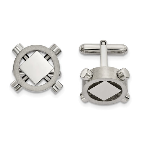 Stainless Steel Brushed & Polished Geometric Cuff Links, 21mm