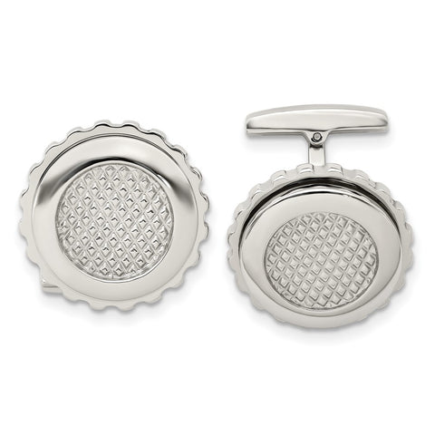 Stainless Steel Polished and Textured Round Cuff Links, 22mm