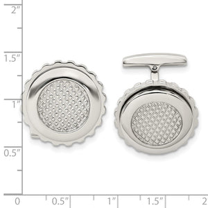 Stainless Steel Polished and Textured Round Cuff Links, 22mm