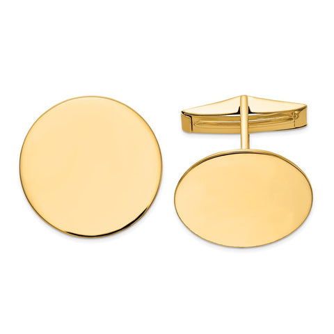 14K Yellow or White Gold Polished Round Disc Cuff Links, 20mm