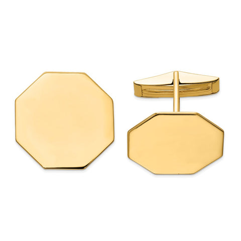 14K Yellow or White Gold Polished Octagonal Cuff Links, 20mm