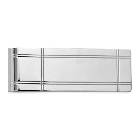 Men's 14k White Gold Fold-Over Grooved Money Clip, 19 x 54mm