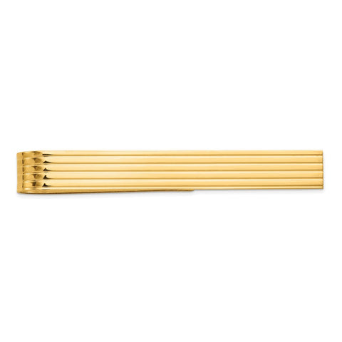 14K Yellow Gold Grooved Striped Tie Bar, 50mm