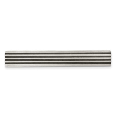 Stainless Steel & Black Rubber Brushed Tie Bar Clip, 9 x 59mm