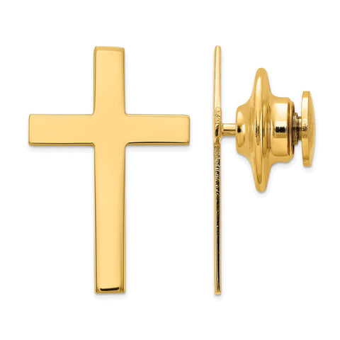 14K Yellow Gold Large Cross Lapel or Tie Pin, 14 x 22mm