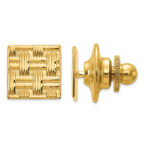 14K Yellow Gold Square Basketweave Lapel or Tie Pin, 10mm