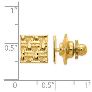 14K Yellow Gold Square Basketweave Lapel or Tie Pin, 10mm