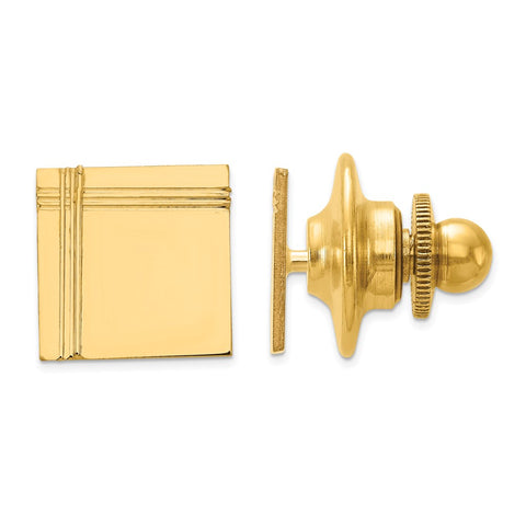 14K Yellow Gold Square Grooved Lapel or Tie Pin, 10mm