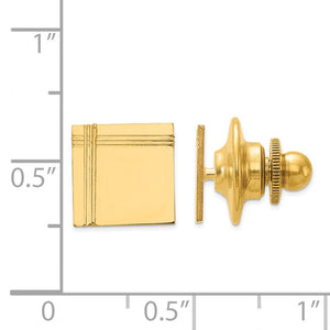 14K Yellow Gold Square Grooved Lapel or Tie Pin, 10mm