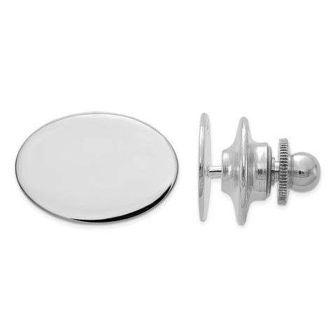 14K White Gold Polished Oval Lapel or Tie Pin, 16 x 11mm