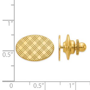 14K Yellow Gold Checkered Oval Lapel or Tie Pin, 16 x 11mm