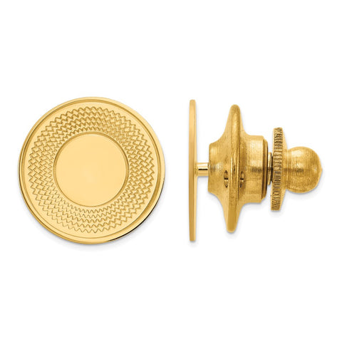 14K Yellow Gold Textured Round Disc Lapel or Tie Pin, 12mm
