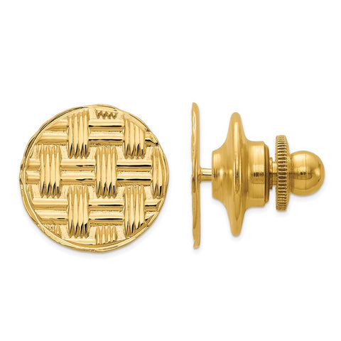 14K Yellow Gold Round Basketweave Lapel or Tie Pin, 13mm