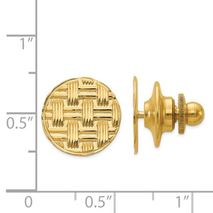 14K Yellow Gold Round Basketweave Lapel or Tie Pin, 13mm