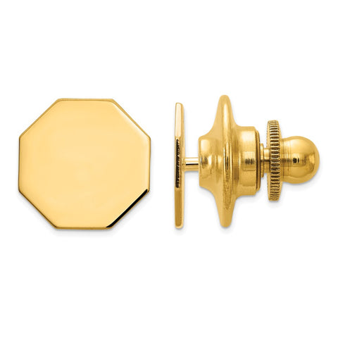 14K Yellow Gold Polished Octagon Lapel or Tie Pin, 11mm