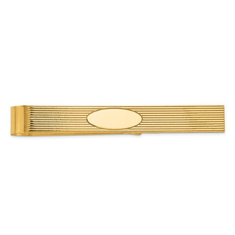 14K Yellow Gold Engravable Striped Tie Bar, 6.5 x 50mm