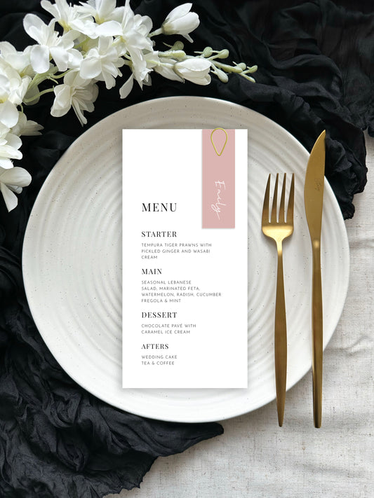 Persephone Menu | With Name Tag & Clip