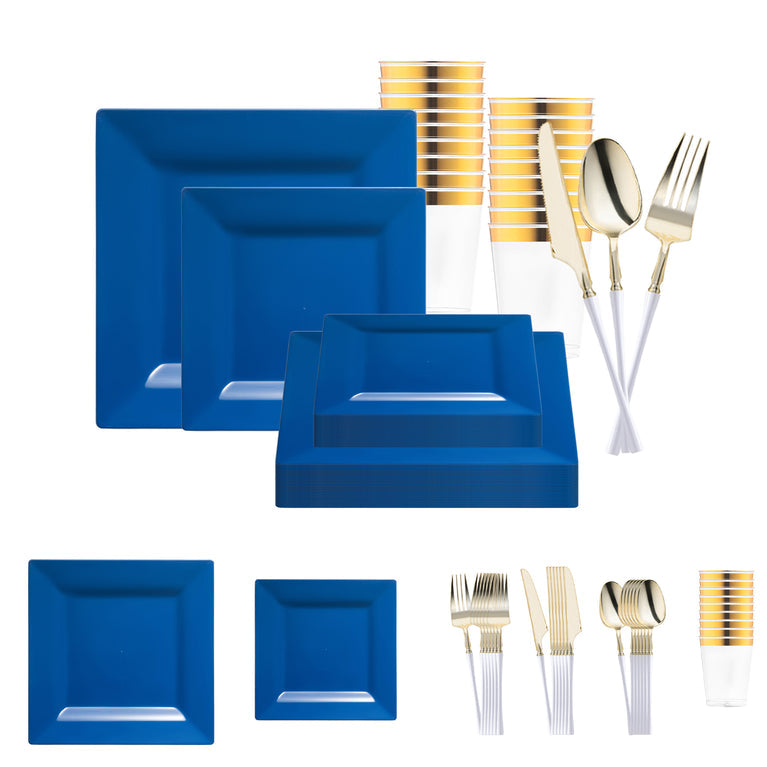 Midnight Blue Square Disposable Plastic Tableware Set