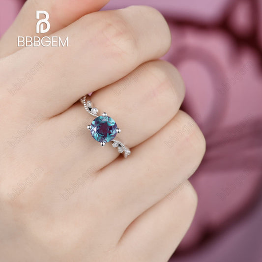 4 Prong Milgrain Round Alexandrite Engagement Ring Classic 1.2 Carat