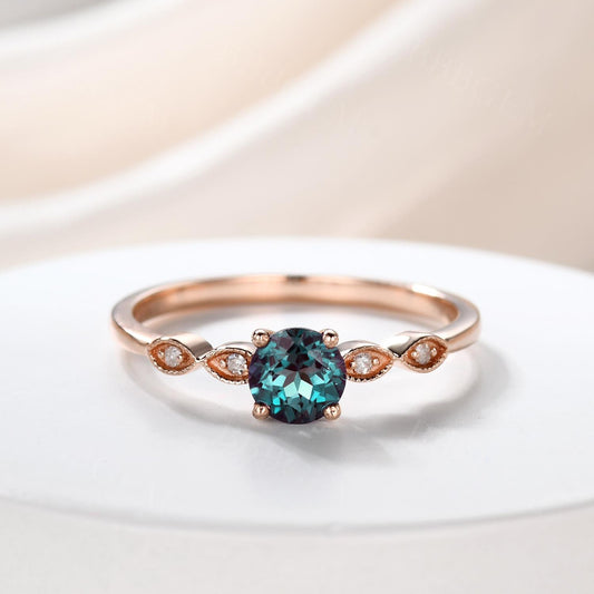 14K/18K Gold Classic RST Alexandrite Diamond Engagement Ring