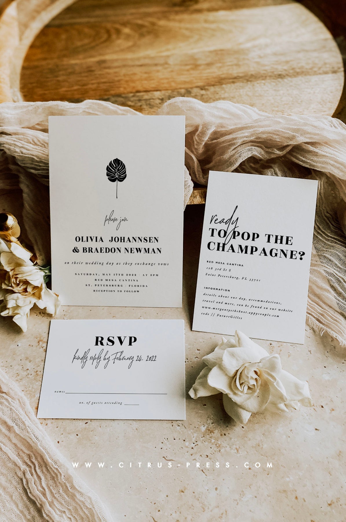 Minimal Tropical Wedding Invitation | Olivia