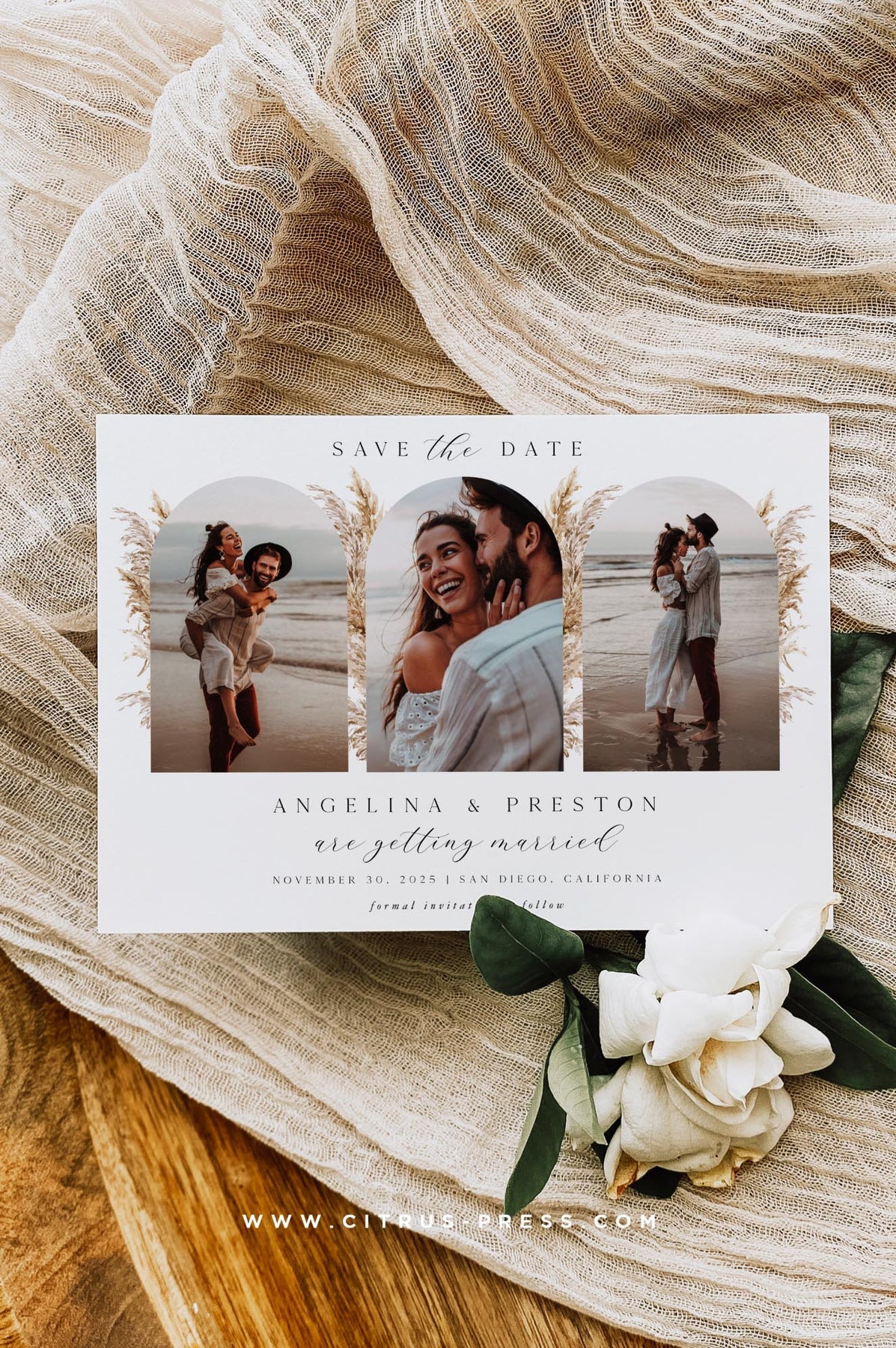 Minimal Arch Frame Photo Wedding Invitation | Save The Date | Printable Diy Template