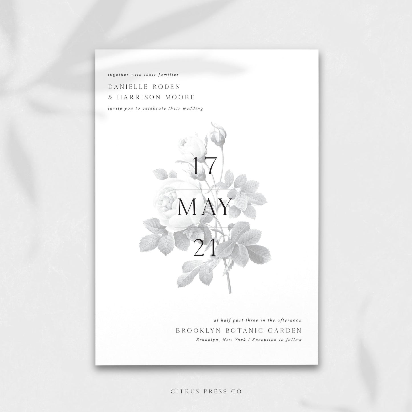 Black And White Rose Modern Wedding Invitation | Danielle