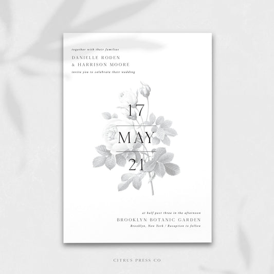 Black And White Rose Modern Wedding Invitation | Danielle