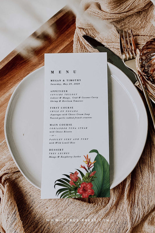 Minimal Wedding Reception Menu | Milla