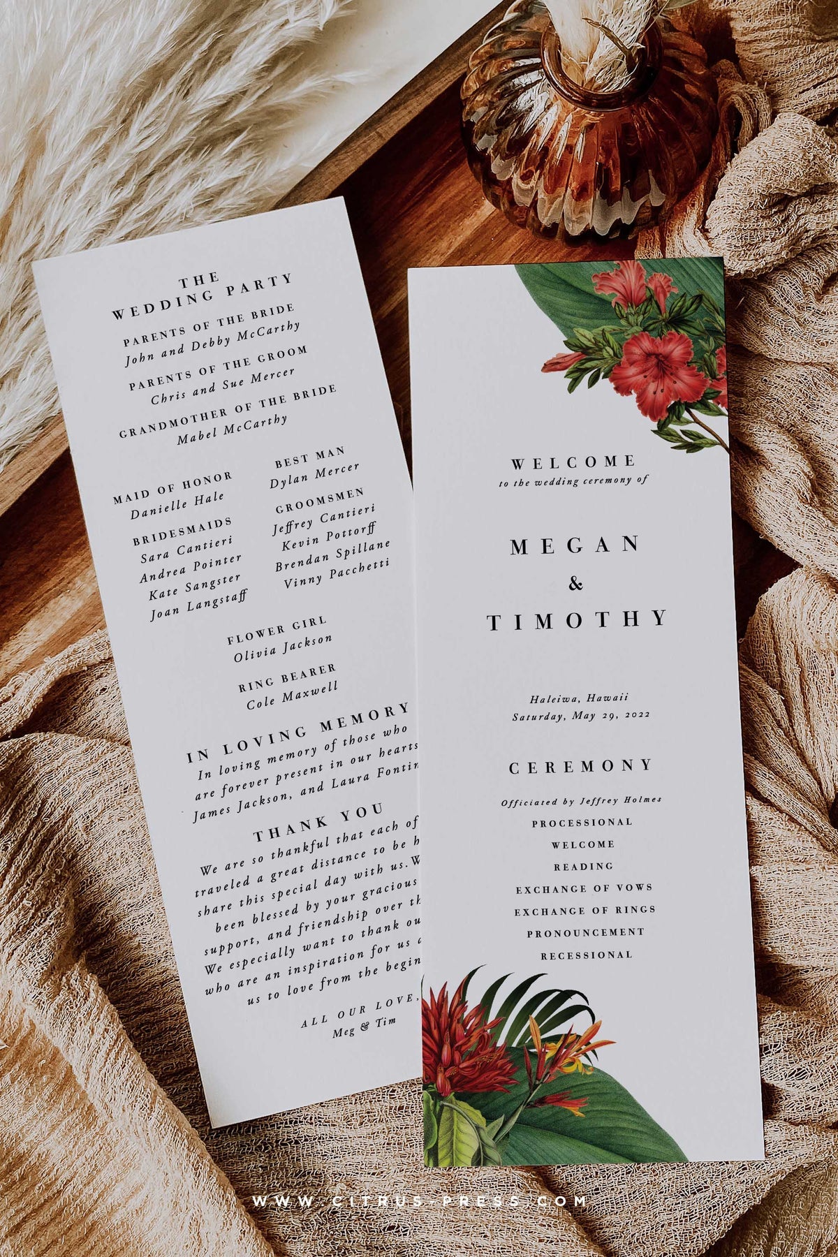 Tropical Wedding Ceremony Program | Megan