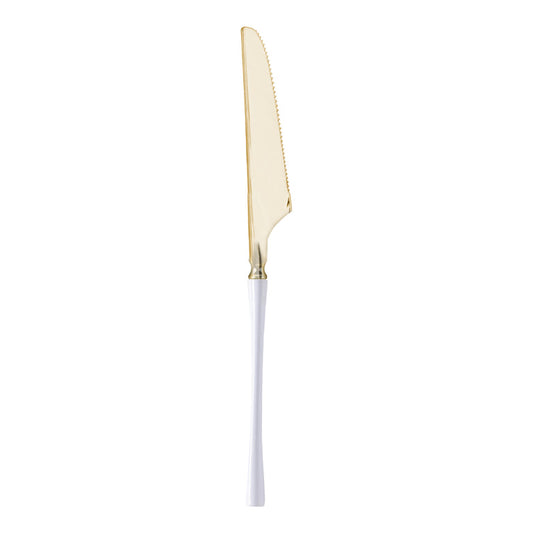 Gold with White Handle Moderno Disposable Plastic Dinner Knives