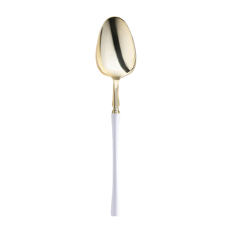 Gold with White Handle Moderno Disposable Plastic Dinner Spoons