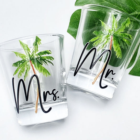Palm Tree Mr. & Mrs. Shot Glasses