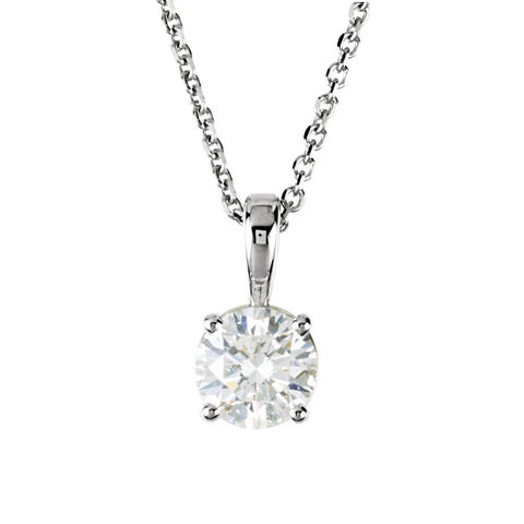 1/2 Carat Round Diamond Solitaire Necklace in 14k White Gold, 18 Inch
