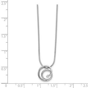 13mm Double Circle Diamond & Rhodium Plated Silver Adjustable Necklace