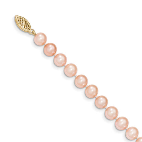 6-7mm, Pink FW Cultured Pearl & 14k Yellow Gold Clasp Necklace