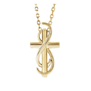 14k White, Yellow or Rose Gold Infinity Cross Necklace, 16-18 Inch