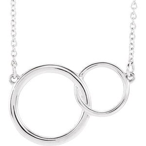 14k White, Yellow or Rose Gold Double Circle Necklace, 16-18 Inch