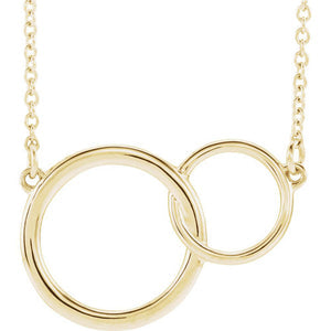 14k White, Yellow or Rose Gold Double Circle Necklace, 16-18 Inch