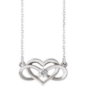 14k Yellow, White or Rose Gold Diamond Infinity Heart Necklace 16-18in