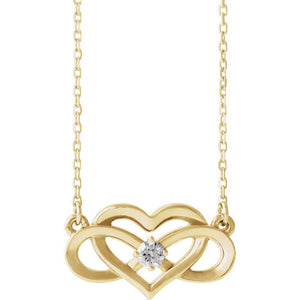 14k Yellow, White or Rose Gold Diamond Infinity Heart Necklace 16-18in